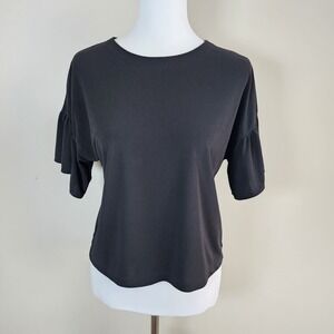 Uniqlo Black Top Blouse Womens XS Ruffle Sleeve Tee Boxy Oversize Office  Career